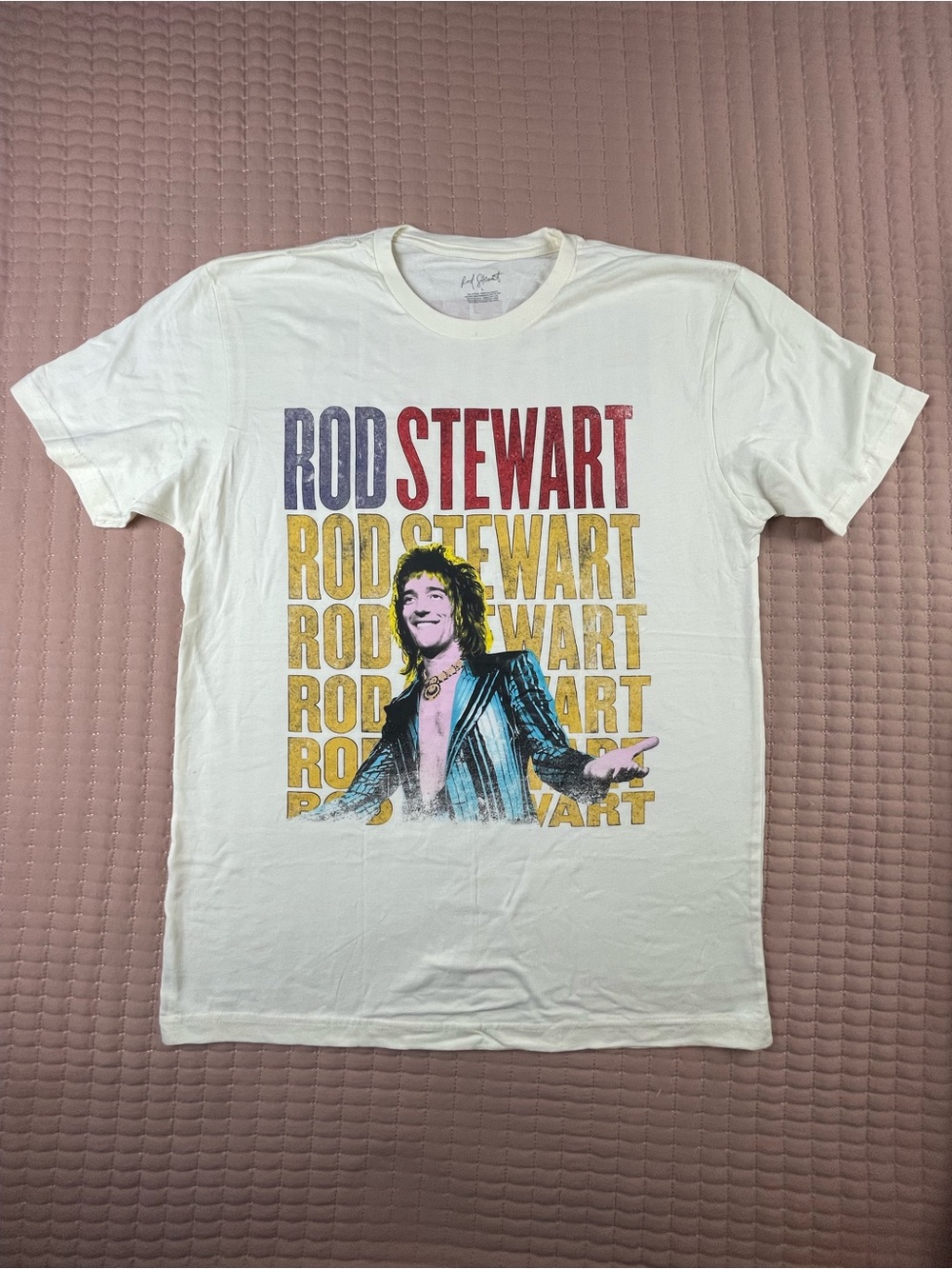 Rod Stewart Cream Cotton Graphic Short Sleeve Tee Large